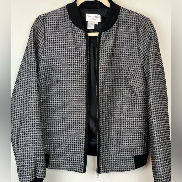 NWT CHARLES GRAY LONDON Black Gray Metallic Front Zip Bomber Jacket L - Picture 3 of 16